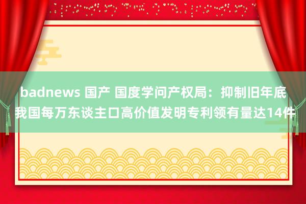 badnews 国产 国度学问产权局：抑制旧年底 我国每万东谈主口高价值发明专利领有量达14件