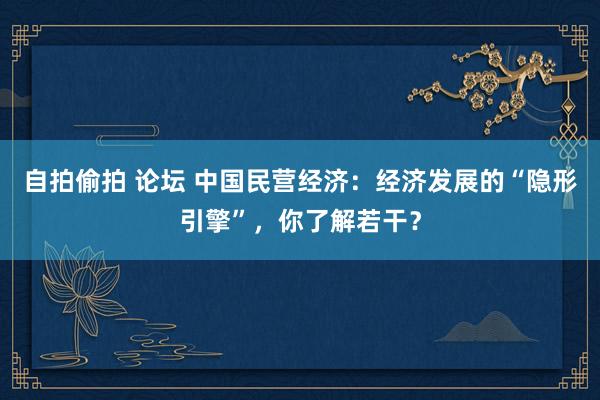 自拍偷拍 论坛 中国民营经济：经济发展的“隐形引擎”，你了解若干？